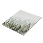 Nebeliger Immergrüner Wald Wasserfarbe Fliese (Seite)