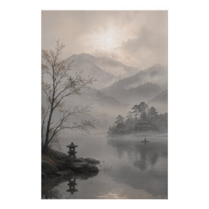 Nebeliger Japanischer Berg Wandkunstposter Poster