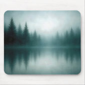 Nebeliger Kiefernbaum spiegelt sich im Seewasser Mousepad (Vorne)