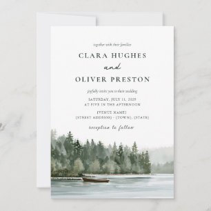 Nebeliger Kiefernwaldsee Pacific Northwest Hochzei Einladung