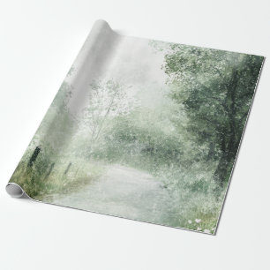 Nebeliger Landstraßen-Waldweg-Landschaft (1) Geschenkpapier