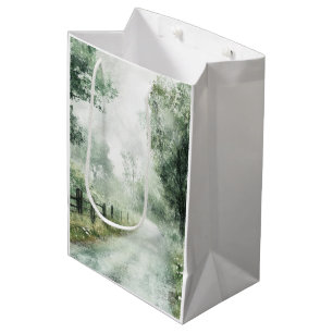 Nebeliger Landstraßen-Waldweg-Landschaft (1) Mittlere Geschenktüte