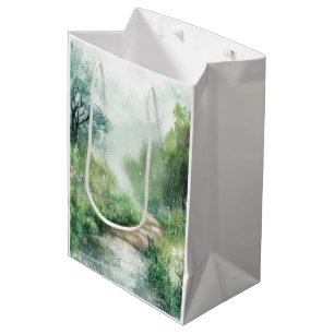 Nebeliger Landstraßen-Waldweg-Landschaft (2) Mittlere Geschenktüte
