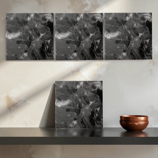 Nebeliger Marmor Abstractes Muster Dunkles B&W ID7 Fliese