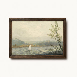 Nebeliger See-Segelboot-Poster - Vintage-Landschaf Poster