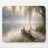 Nebeliger Seebau mit Weidenbaum Mousepad (Vorne)