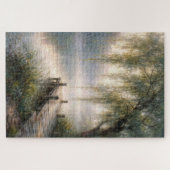 Nebeliger Seeboden mit Weidenbaum Puzzle (Horizontal)