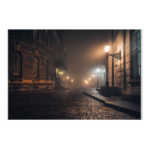 Nebeliger viktorianischer Kopfsteinpflaster-Gasse-