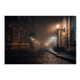 Nebeliger viktorianischer Kopfsteinpflaster-Gasse- Poster
