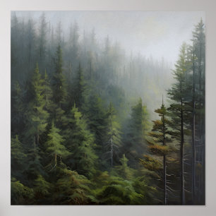 Nebeliger Wald Landschaft Kunst Druck Poster