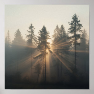 Nebeliger Wald Morgen Landschaft Poster