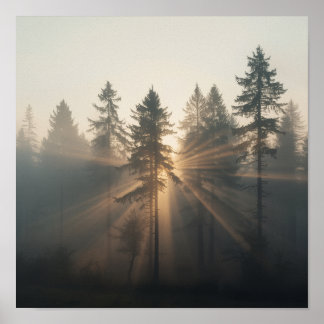 Nebeliger Wald Morgen Landschaft Poster