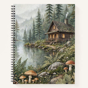 Nebeliger Waldhüttensee Cottage Art Notizblock