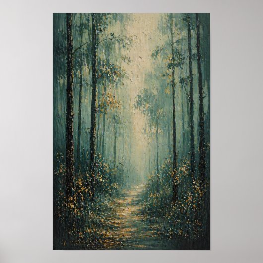 Nebeliger Waldpfad im Impasto-Stil Poster (Vorne)