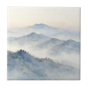 Nebeliger Wasserfarben-Landschaft Gebirge Fliese