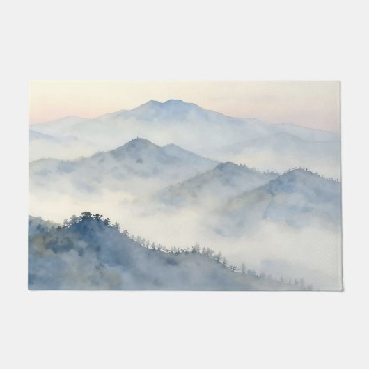 Nebeliger Wasserfarben-Landschaft Gebirge Fußmatte (Vorderseite)