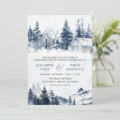 Nebeliger Winterberg-Kiefernwald QR-Code-Hochzeit Einladung (Stehend Vorderseite)
