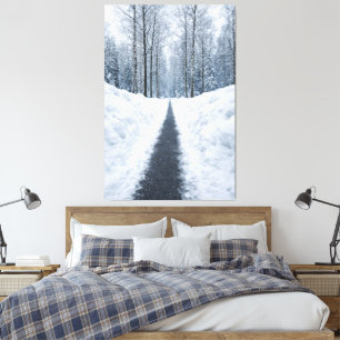 Nebeliger Winterwaldweg Canvas Leinwanddruck