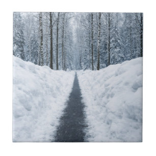 Nebeliger Winterwaldweg Winterlandschaft Fliese