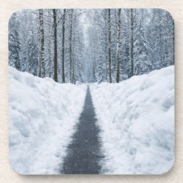 Nebeliger Winterwaldweg Winterlandschaft Getränkeuntersetzer