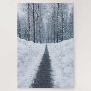 Nebeliger Winterwaldweg Winterlandschaft Puzzle