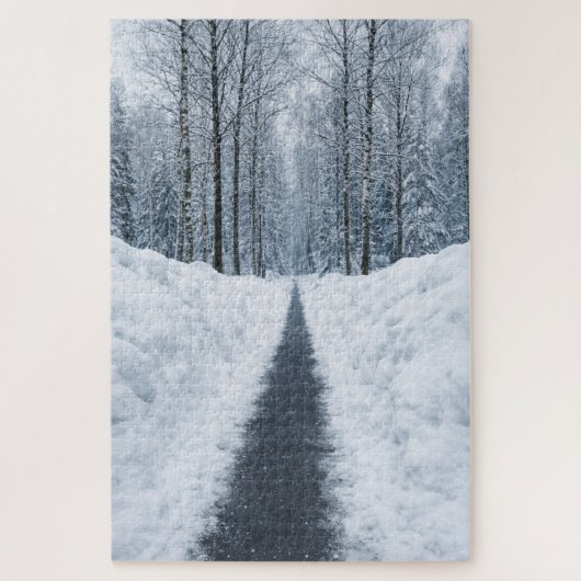Nebeliger Winterwaldweg Winterlandschaft Puzzle (Vertikal)