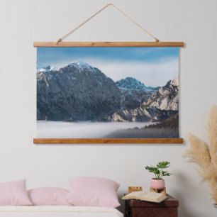 Nebelmeer und schneebedeckte Berge Wandteppich Mit Holzrahmen
