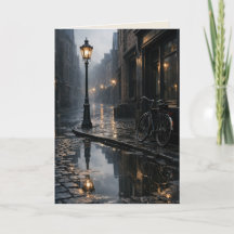 Nebelstraße mit Vintage-Fahrrad Blank Art Card