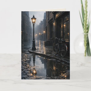 Nebelstraße mit Vintage-Fahrrad Blank Art Card Karte