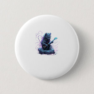 Nebelung-Katze spielt E-Gitarre Rock T-Shirt Button