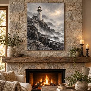 Nebelverhangener Leuchtturm-Kunstprint Poster