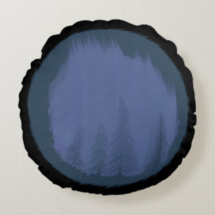 Nebelwald aus Bäumen in blauen Kreisen Rundes Kissen