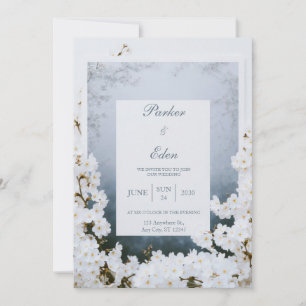 Nebelweißer Blütenrahmen Hochzeit Einladung