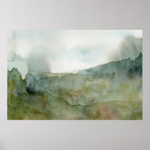 Nebelwiese Wasserfarbenlandschaft Poster