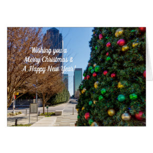 Neben dem Dallas-Christnachtsbaum Weihnachtskarte