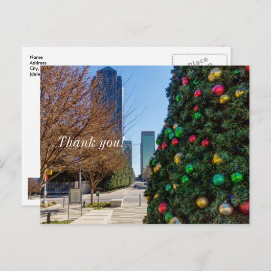 Neben dem Dallas Weihnachtsbaum Vielen Dank Postkarte (Vorne/Hinten)