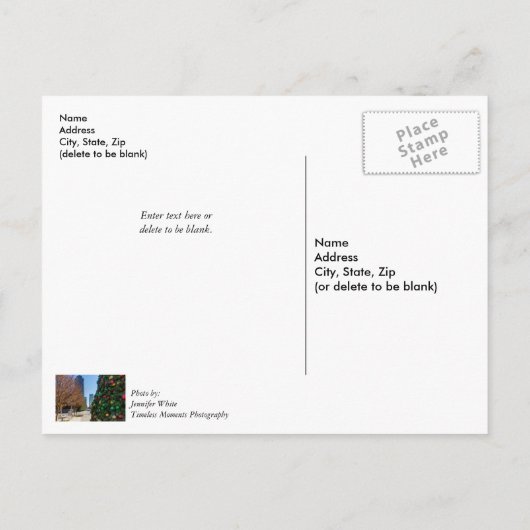 Neben dem Dallas Weihnachtsbaum Vielen Dank Postkarte (Rückseite)