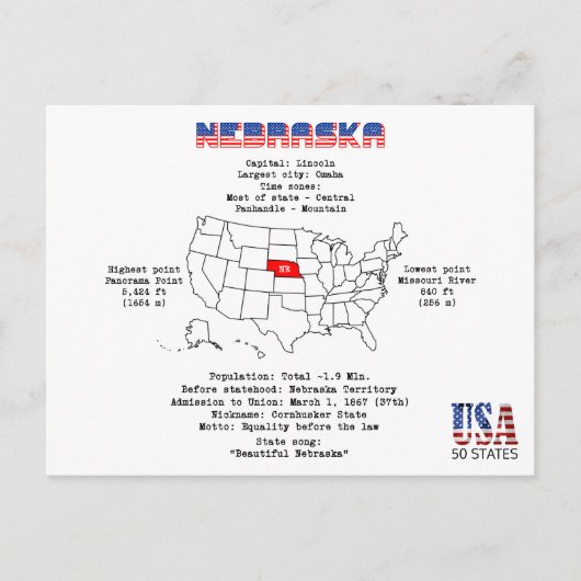 Nebraska American Staat auf der Karte und nützlich (Vorderseite)
