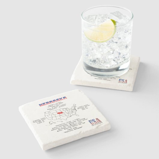 Nebraska American Staat auf der Karte und nützlich Steinuntersetzer (Seitenansicht)