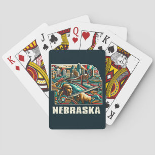 Nebraska Bold Geometric City Skyline Art Spielkarten
