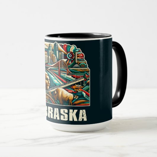Nebraska Bold Geometric City Skyline Art Tasse (VorderseiteRechts)