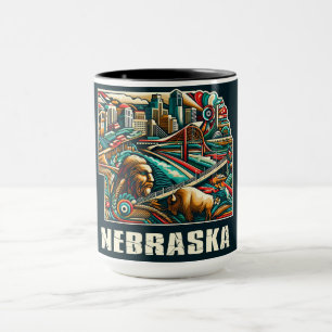 Nebraska Fette Geometrische Stadt-Skyline-Kunst Tasse
