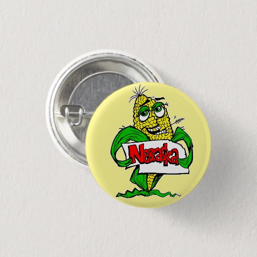 Nebraska Funny Cartoon Mais Button Button (Vorne & Hinten)