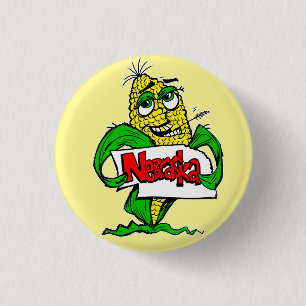 Nebraska Funny Cartoon Mais Button Button
