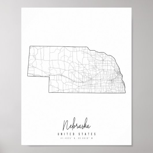 Nebraska Minimal Street Map Poster (Vorne)