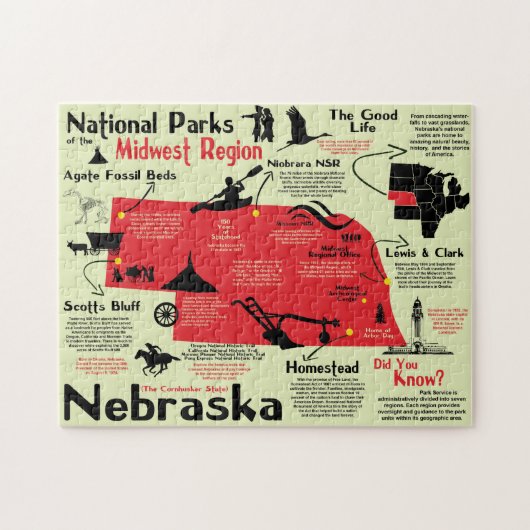 Nebraska National Parks Infografik Karte Puzzle (Horizontal)