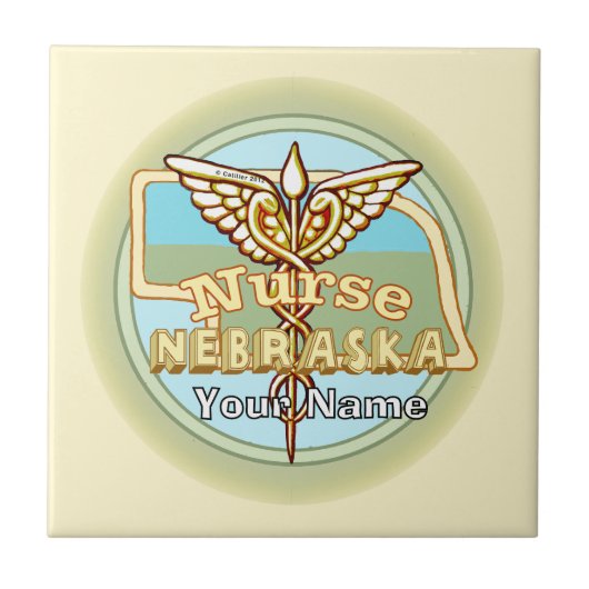 Nebraska Nurse Caduceus Tile Fliese (Vorderseite)