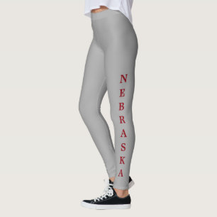 Nebraska Red Lettering Gray Leggings