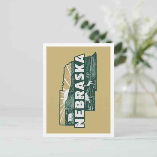 Nebraska Retro Travel Design Iconic US Staaten Postkarte (Stehend Vorderseite)