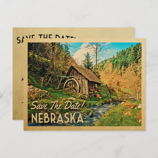 Nebraska Save the Date Rustikale Hüttenmeilenwald Ankündigungspostkarte (Vorne/Hinten)